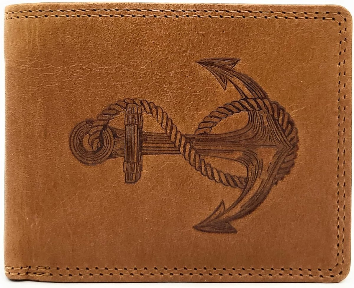 Maritime Genuine Leather Wallet, Wallet, Anchor with RFID Protection, Brown, Medium, Contemporary, Brown, Contemporary - ShopVlot