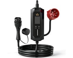 Mobiele Wallbox 11kW 3 Fase - Laadkabel Type 2 8 Meter - CEE 16A Naar Type 2 - 6-16A Instelbaar - 8m - Startuitstel Timer - Thuis Opladen Zwart