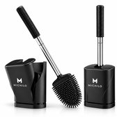 Michilo Siliconen WC Borstel met Houder – Toiletborstel met Randreiniger – Hangend of Vrijstaand – Zwart