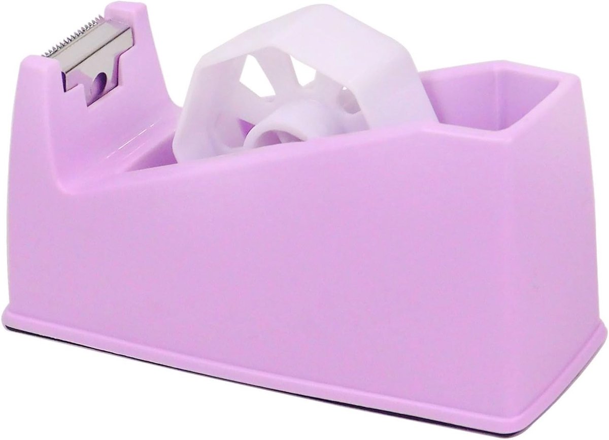 Desktop Tape Dispenser voor Zelfklevende Rollen - Gewogen en Antislip Houder in Macaron Paars (Geschikt voor 1" & 3" Kern)