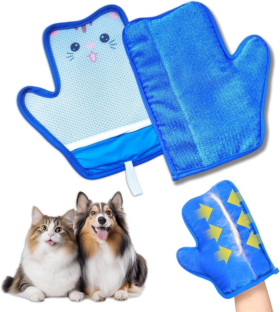 Haarverwijderende Handschoenen voor Huisdieren, Dubbelzijdig Ontwerp, Ideaal voor Katten en Honden, Effectieve Verzorging en Schoonmaak