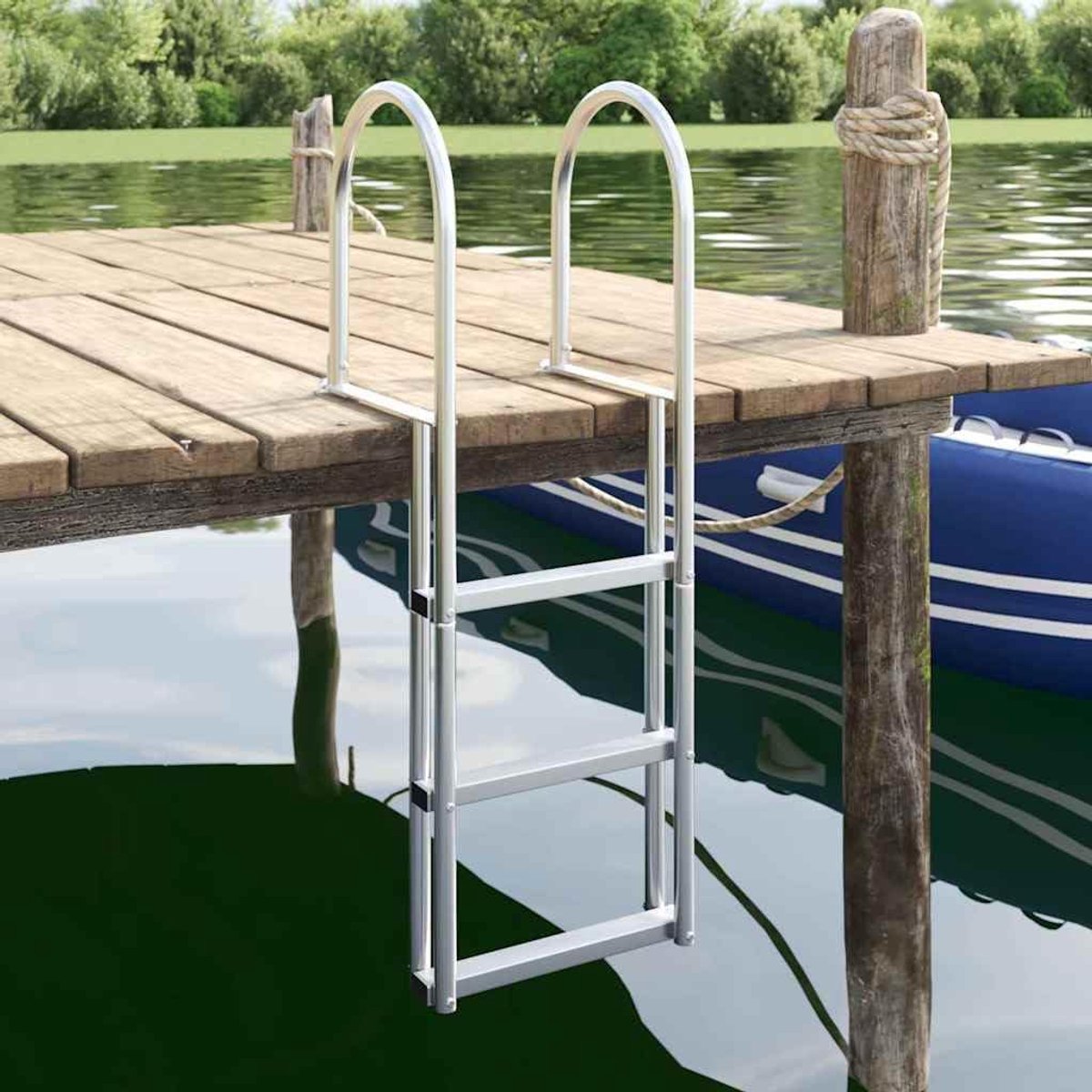 Dockladder met 3 treden voor bootbrug, aluminium badladder, zwembadladder voor boten, stabiele ladder, 134 cm hoogte