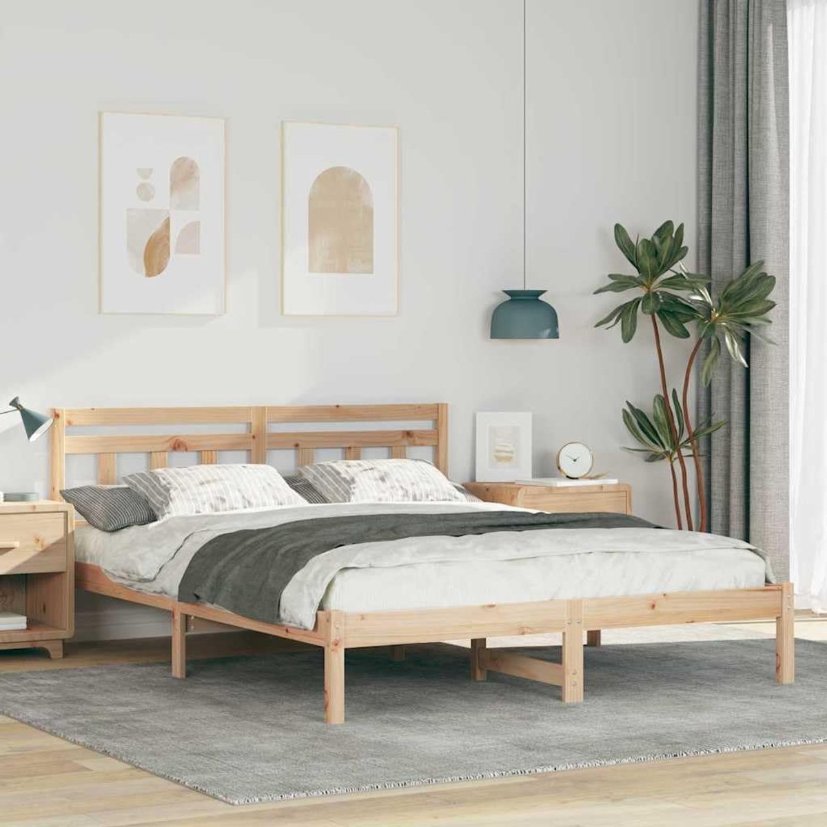 Grenenhout modern hoofdbord 150x200 naturel