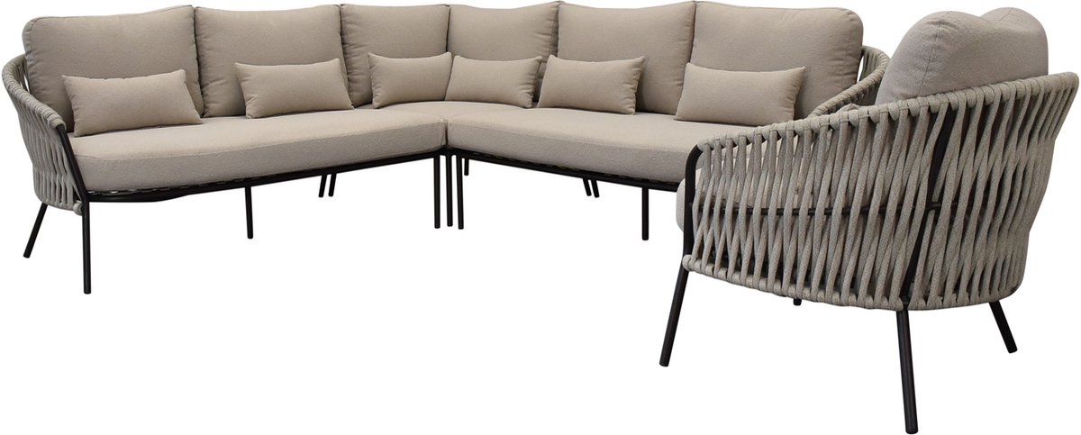 AVH-Collectie Sarenza hoek loungeset 4 delige zand rope terre frame Bruin / Terre, Taupe