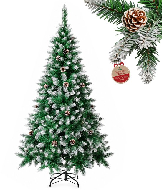 Arvioo - Kerstboom - Groen met sneeuw - 180cm - Met dennenappels