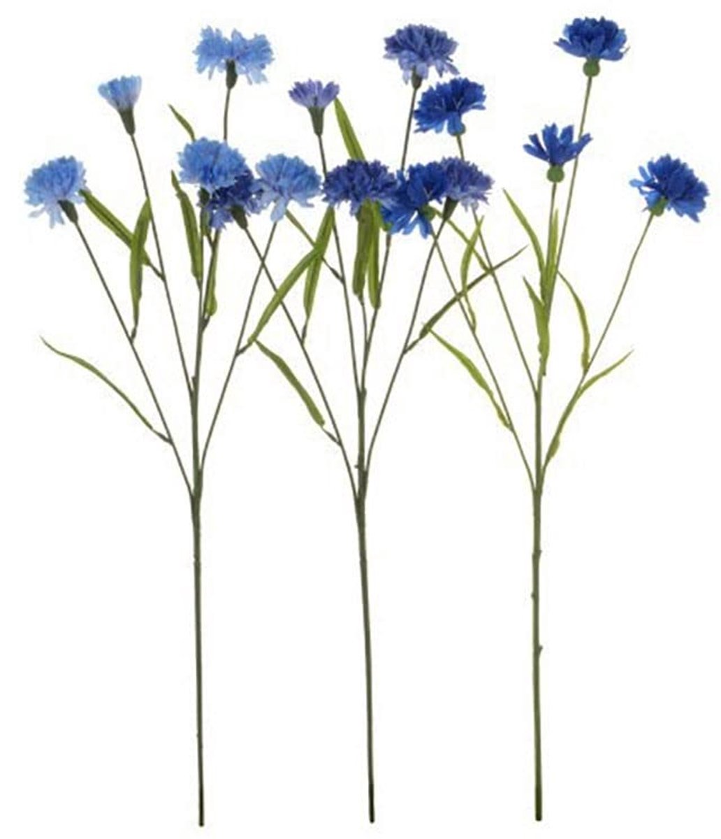 FloristryWarehouse Kunstzijde gemengde blauwe korenbloem stengels bundel van 3 56cm/22 inch - ShopVlot