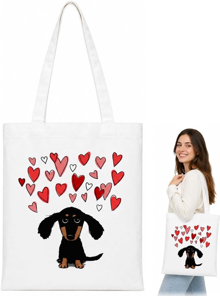 Teckelcadeaus, teckeltas, damestas van canvas, juten tas herbruikbare boodschappentas voor dierenliefhebbers - ShopVlot