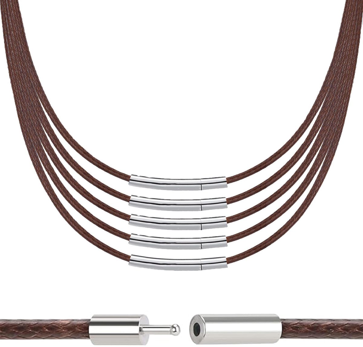Diyxisk Leren Halsketting Voor Dames En Heren, 5 Stuks, Verschillende Maten 45/50/55/60/70 Cm, Geweven Leren Halsband - ShopVlot