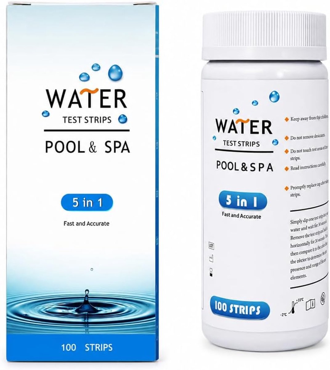 zwembadteststrips 5-in-1 - set van 100 stuks - pH- en chloortest - ideaal voor zwembad en spa - ShopVlot