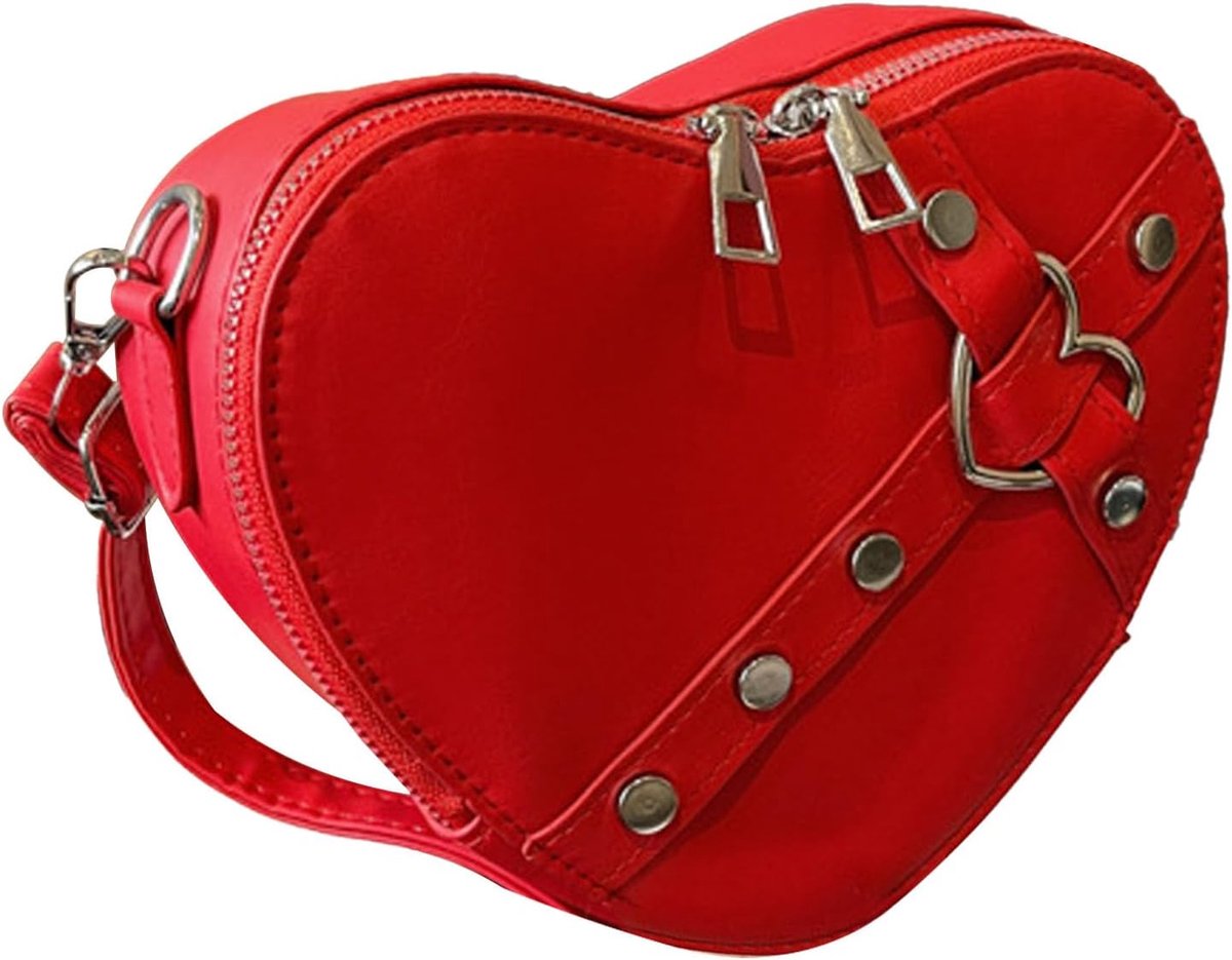 KKPLZZ Heart Shape Handbag with Rivets, Solid Color, Shoulder Bag, PU Shoulder Bag with Rivets and Rivets in Heart - ShopVlot