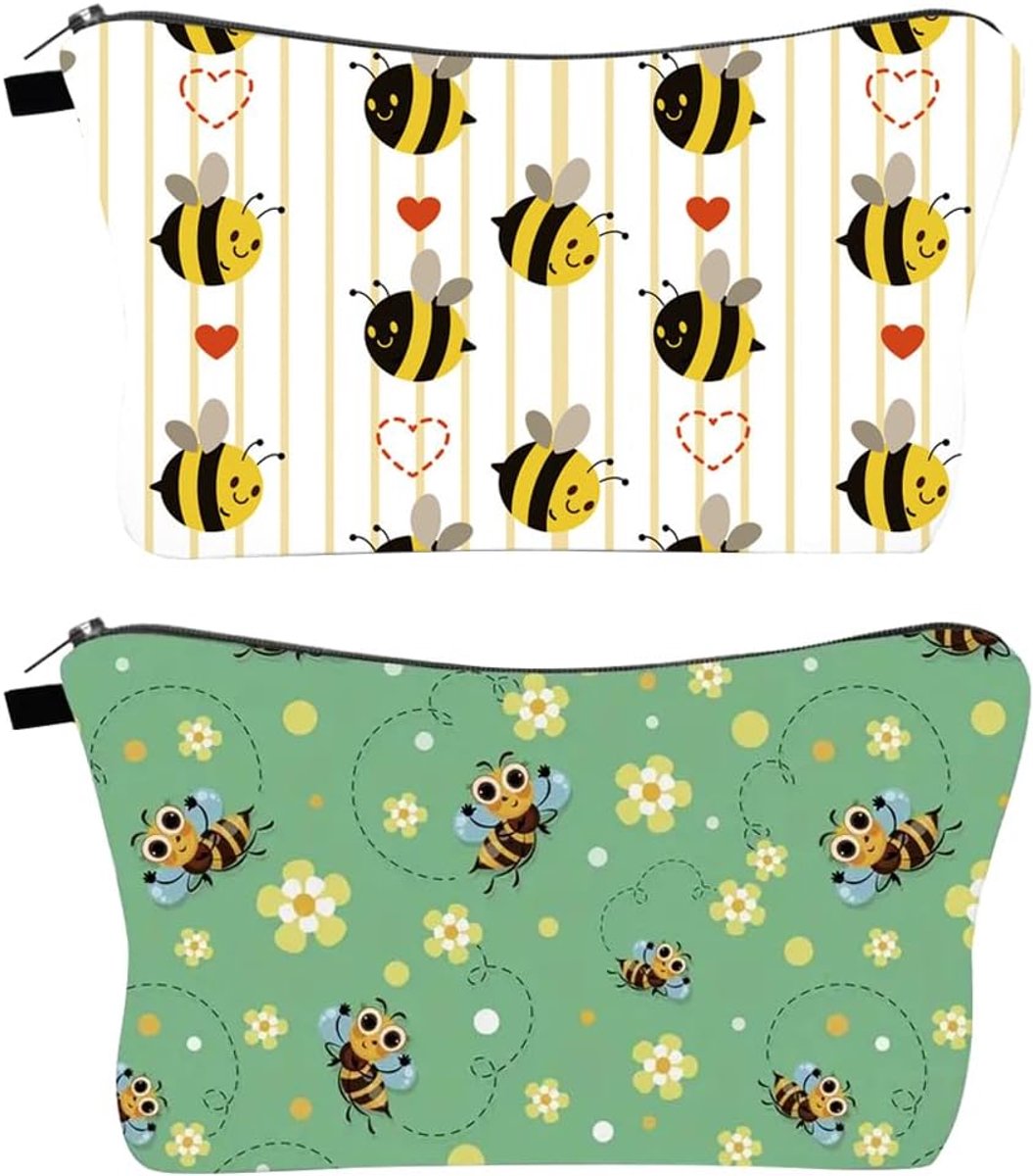 Bee Makeup Bag Makeup Bag Bag Purse Zipper Pouch Bees Cosmetic Bag Toiletry Bag Travel Toiletry Bag Waterproof, Green - ShopVlot
