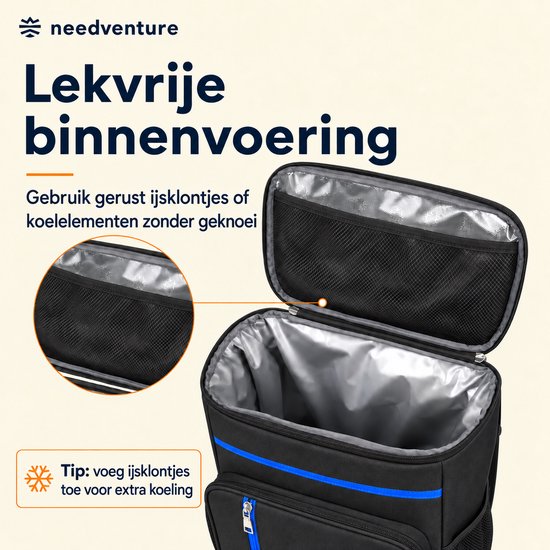 needventure® Koelrugzak - Met Flessenopener - Koeltas - Lunchtas - Koelrugtas - Picknicktas - Backpack - Flessenhouder - Bieropener - Zwart van NEEDVENTURE® — afbeelding 3
