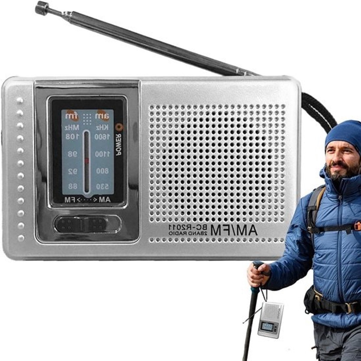Draagbare radio - AM FM-zakradio - Voor buiten luisteren - Stereogeluid - 9.6x2.3x5.8cm - Zilver