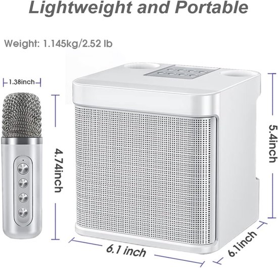 Draadloze Karaoke Microfoons Bluetooth Luidspreker met 2 Draadloze Microfoons voor Zingen, Draagbaar Geluidssysteem voor Feesten, Activiteiten, Bluetooth Ondersteuning, AUX, USB/TF (Wit) van Merkloos — afbeelding 5