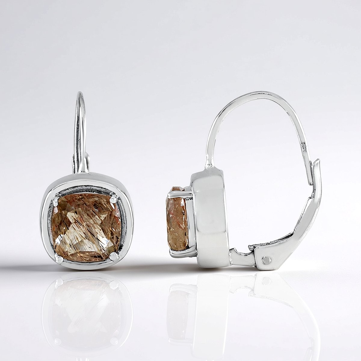Cavill - 925 Sterling Zilver Oorbellen - Koperkleurige Rutielkwarts 7mm - Antiek Kussen slijper vorm - Gerhodineerd - Tijdloze Chique Stijl