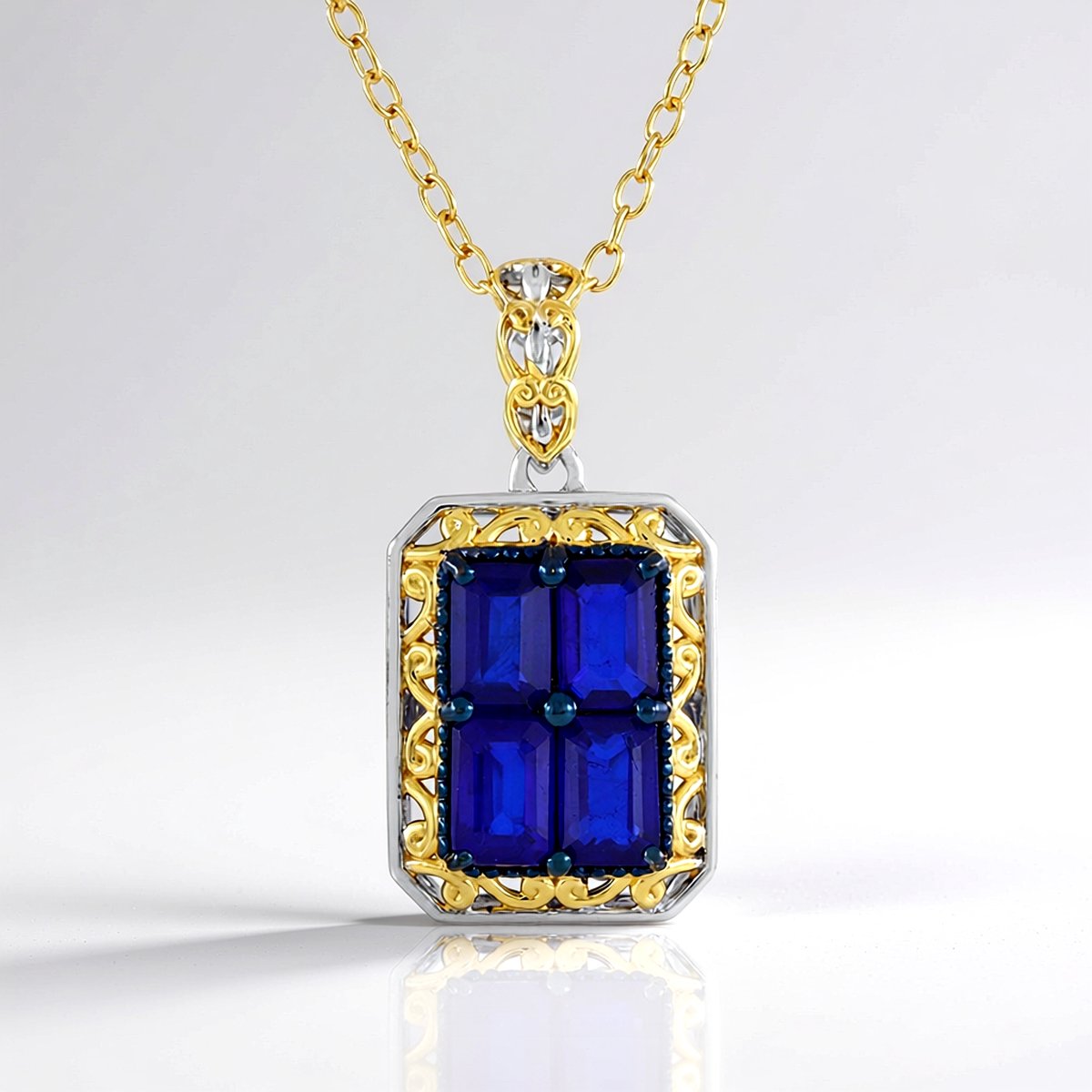 Cavill - 925 Sterling Zilver Vergulde Ketting - 2,196 ct Kobaltblauwe Spinel uit Myanmar - Achthoekige Smaragdslijping - Elegante Damesketting