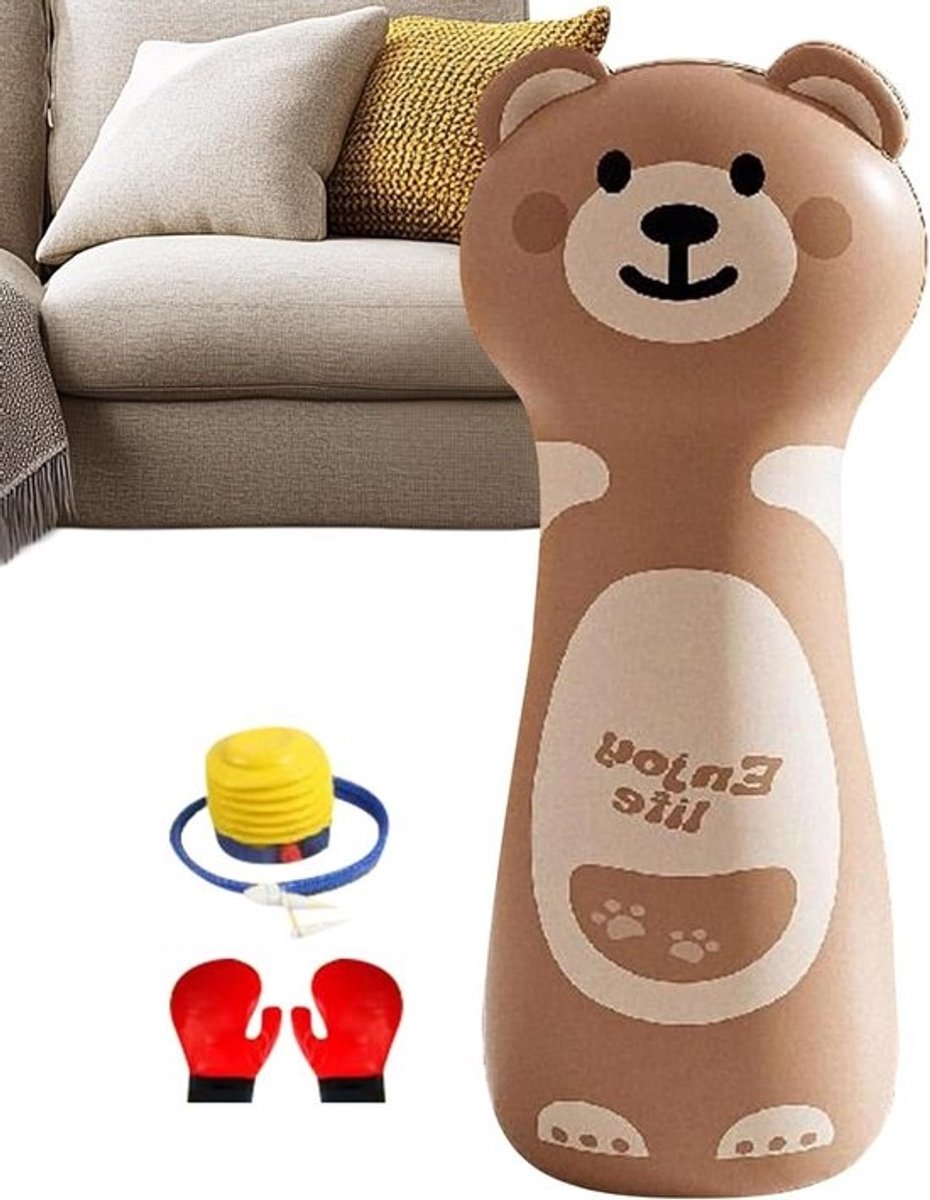 Opblaasbare bokszak - Stootzak voor kinderen - Actief spel - Stabiele basis - 119 cm - Bruine beer