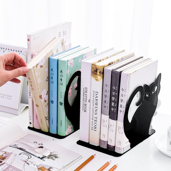 Metalen Kat Boekensteunen - Antislip Boekenhouder voor Boeken, DVD's en Decoratie in Thuis, Kantoor en Bibliotheek - Set van 2 — afbeelding 4