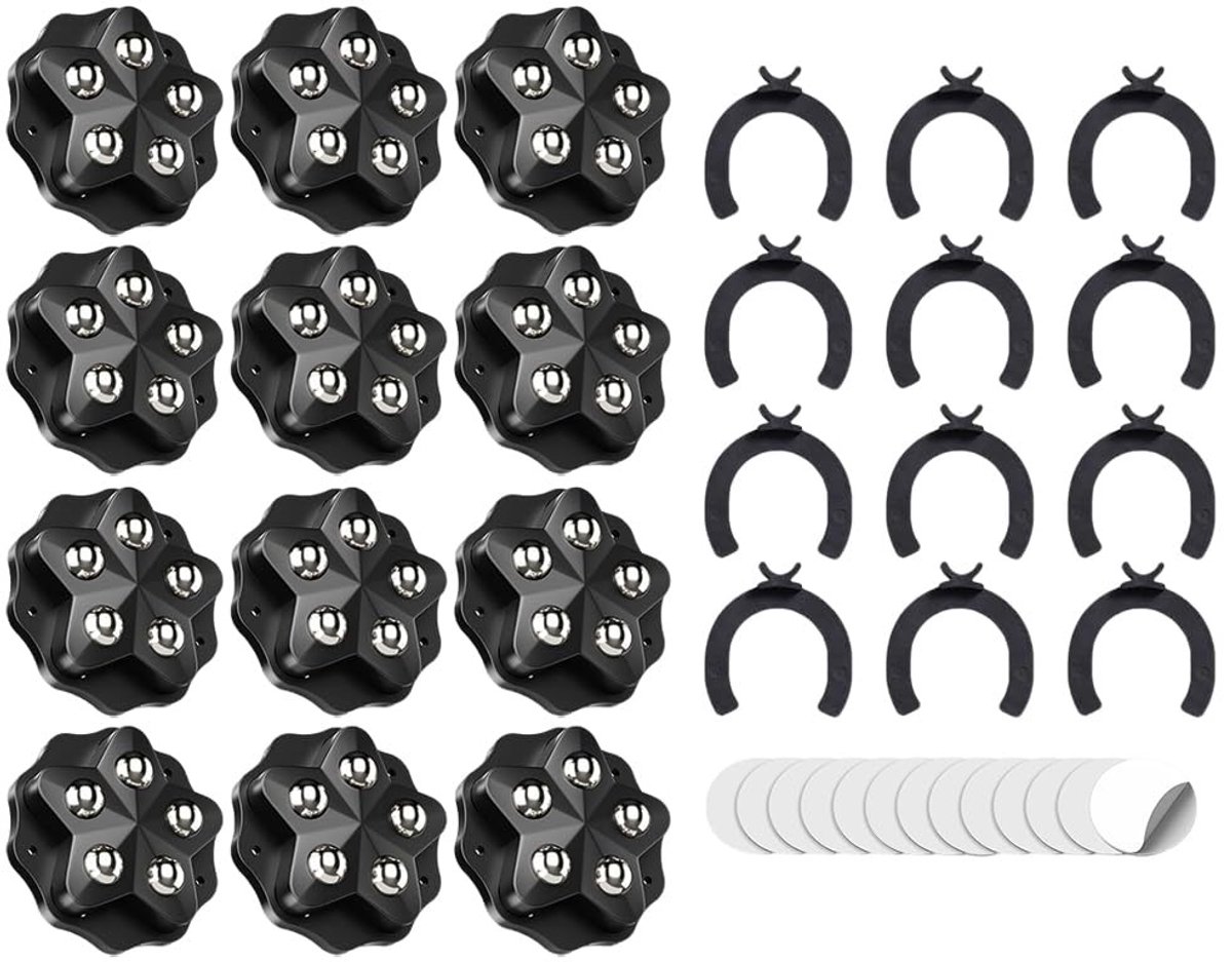 Kogelrollen 12 stuks - zware belasting - platte meubelwielen - zelfklevend met remmen - ShopVlot
