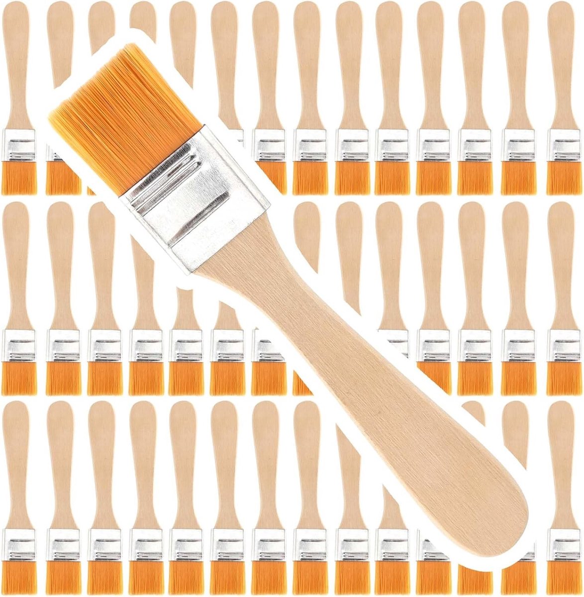 Set van 60 platte kwasten van 2 cm breed, ideaal voor schilderen, renovatie en DIY-projecten met houten handvatten