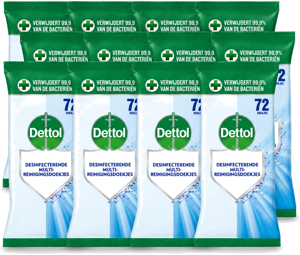 12 x Dettol - Reinigingsdoekjes Cleanser - Krachtige Hygiëne - Zonder Bleek - 72 Doekjes - Voordeelverpakking - 12 stuks