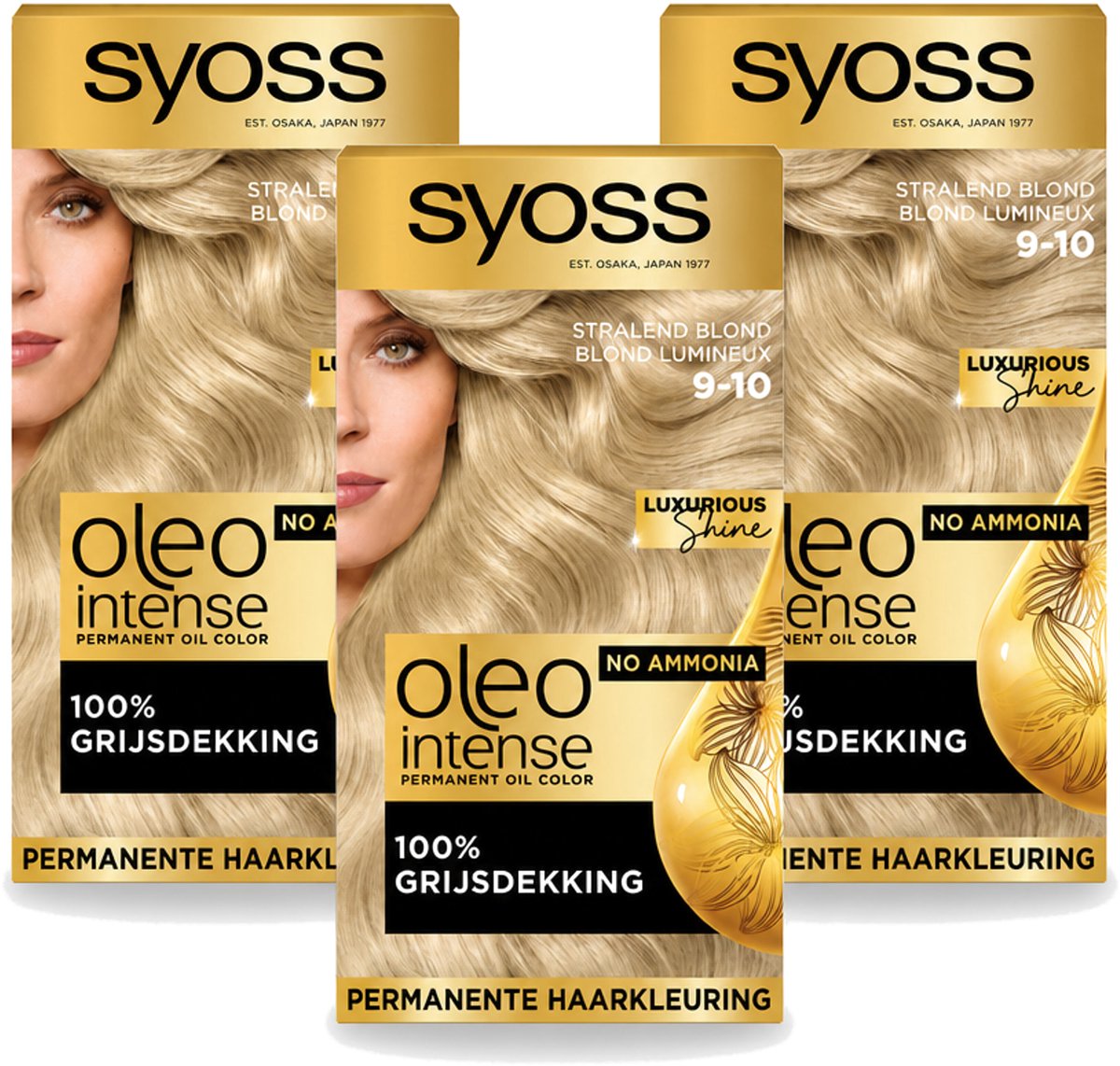 3 x SYOSS - Oleo Intense 9-10 Stralend Blond - Haarverf - Zonder Ammoniak - Grijsdekking - Langdurige Kleur - Voordeelverpakking - 3 stuks