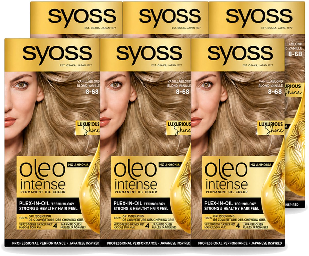 6 x SYOSS - Oleo Intense 8-68 Vanillablond - Haarverf - Zonder Ammoniak - Grijsdekking - Langdurige Kleur - Voordeelverpakking - 6 stuks