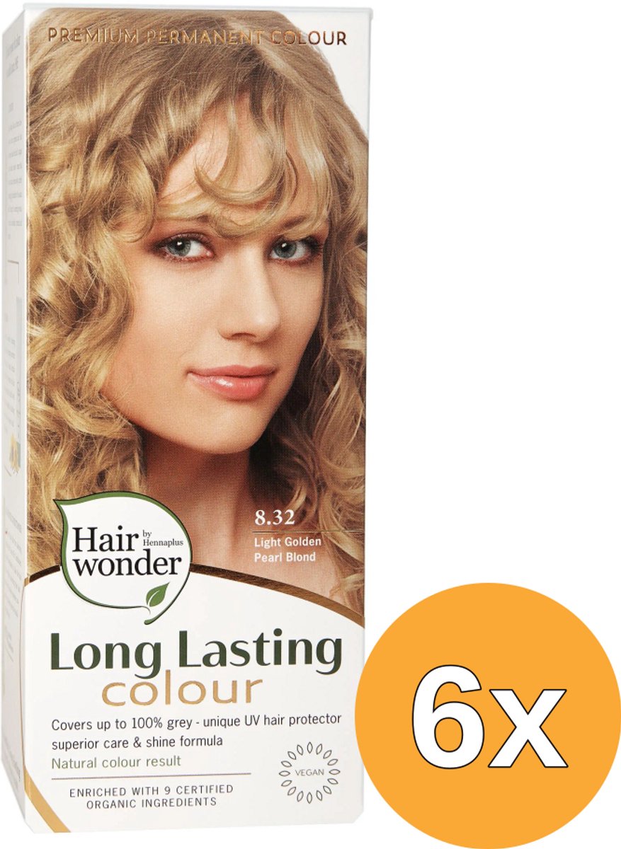 6x Hairwonder Long Lasting Colour Light Golden Pearl Blond 8.32 (100 ml)