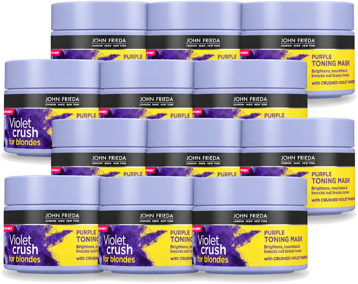 12 x John Frieda – Haarmasker – Violet Crush Purple Toning – Neutraliseert gele tonen – 250 ml - Voordeelverpakking - 12 stuks