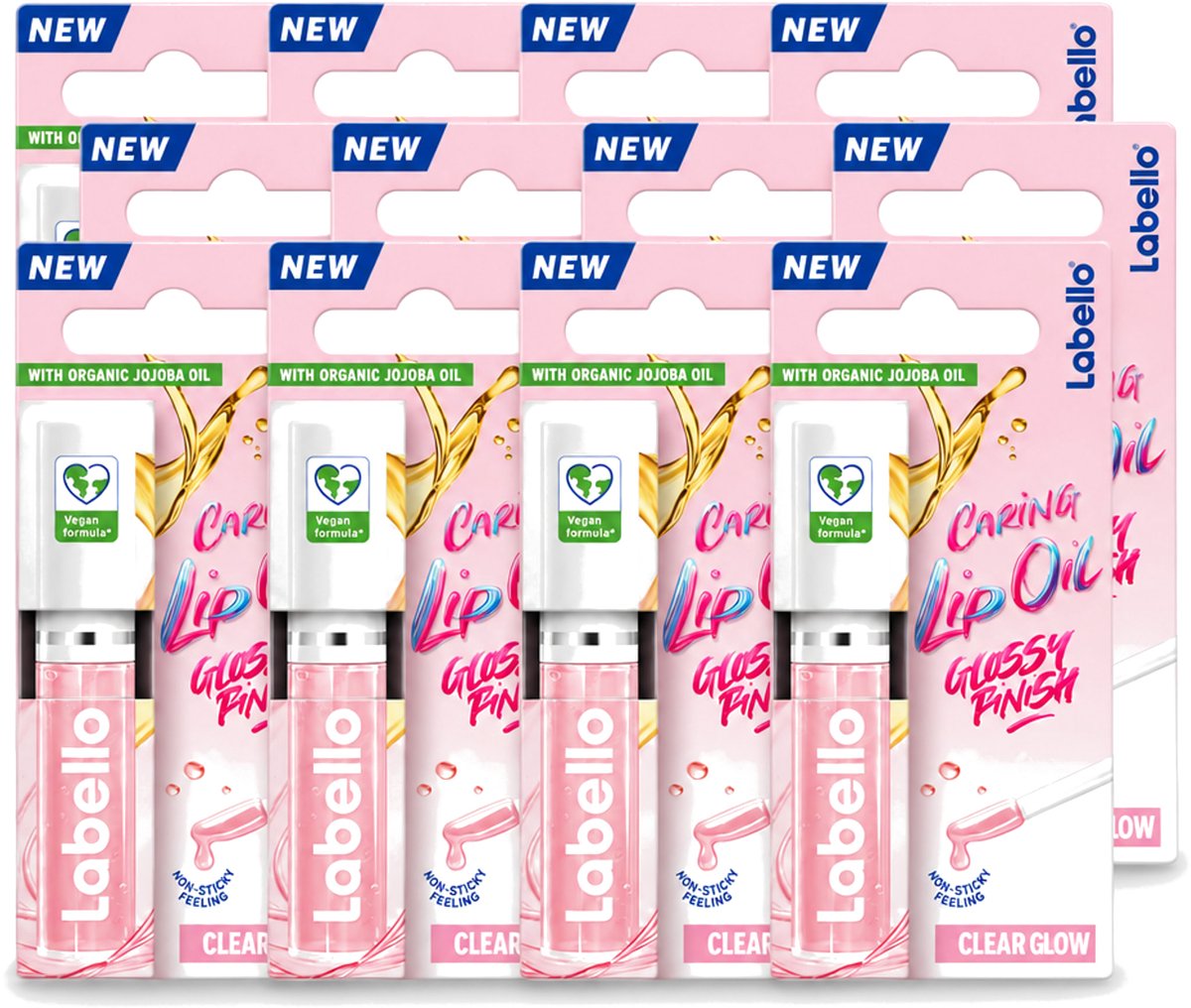12 x Labello –Caring Lip Oil – Clear Glow – 5,5 ml - Voordeelverpakking - 12 stuks