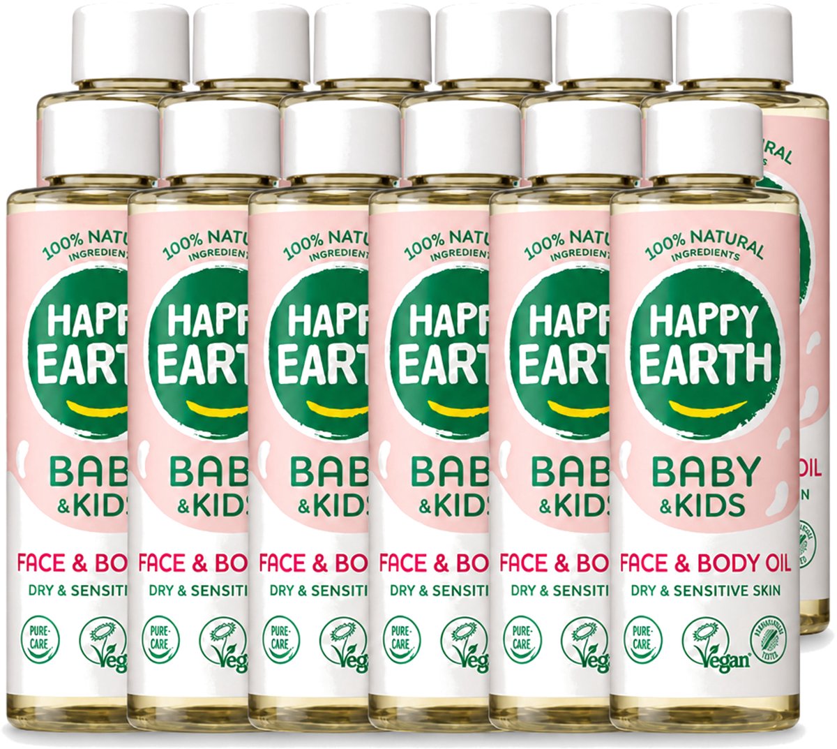 12 x Happy Earth – Face & Body Oil – 100% Natuurlijk Baby & Kids – 150 ml - Voordeelverpakking - 12 stuks
