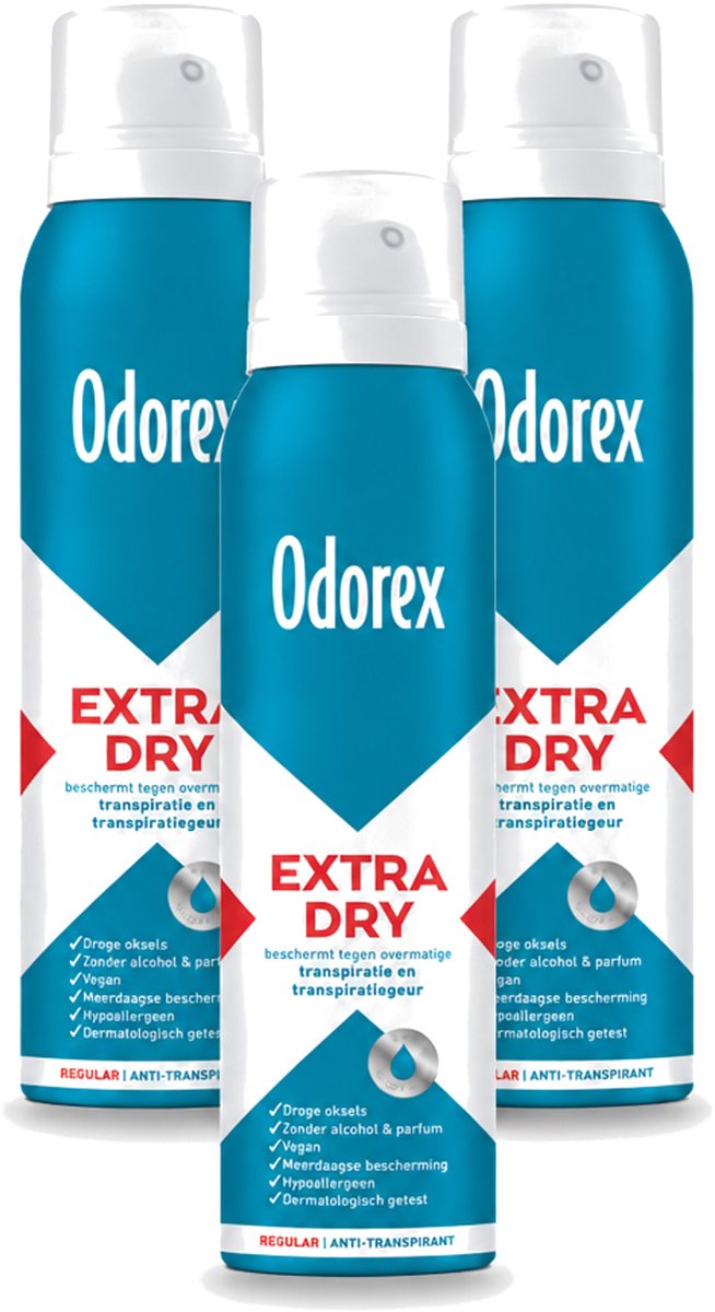 3 x Odorex – Anti-transpirant spray – Extra Dry Regular – 150 ml - Voordeelverpakking - 3 stuks