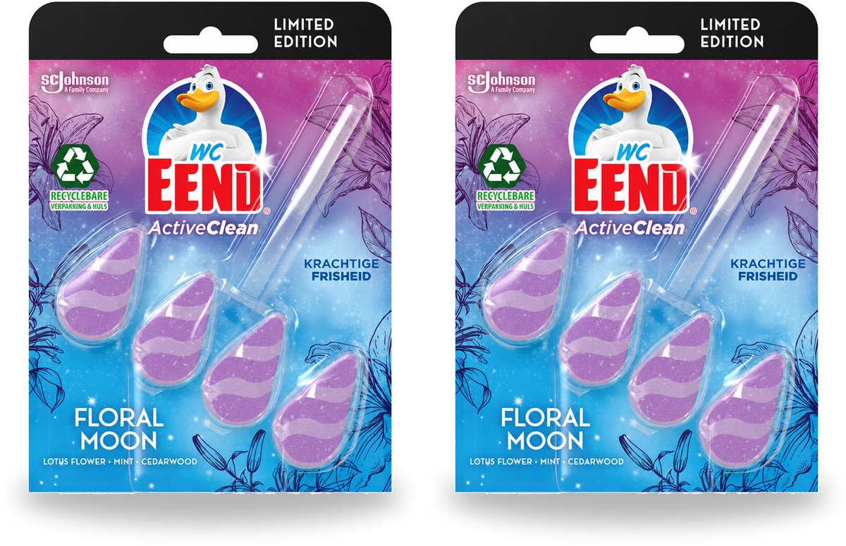 2 x WC Eend - Active Clean Floral Moon - Toiletblok - Lotus, Munt & Cederhout Geur - 38 gr - Voordeelverpakking - 2 stuks