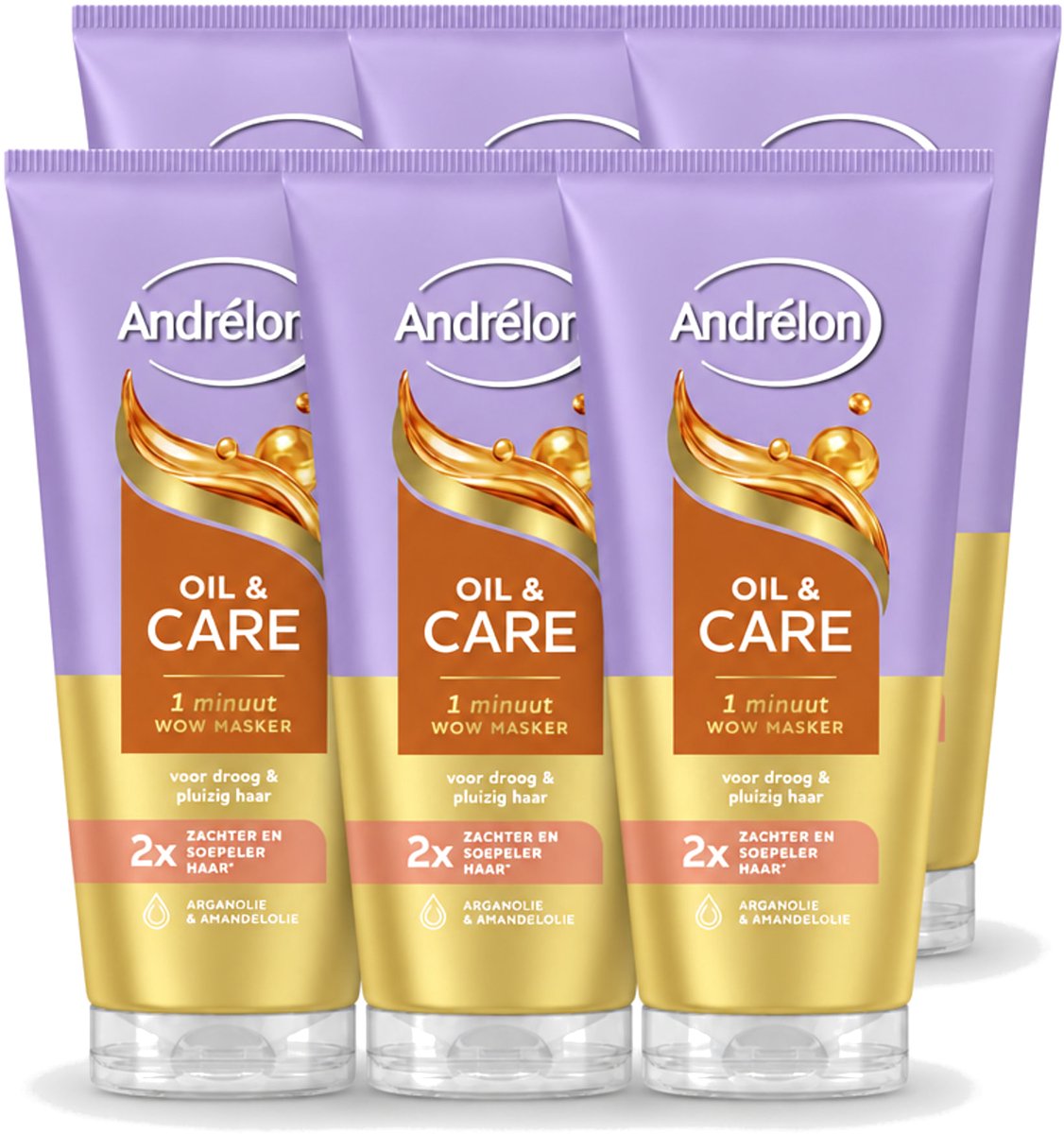 6 x Andrélon – Haarmasker WOW – Oil & Care – 180 ml - Voordeelverpakking - 6 stuks
