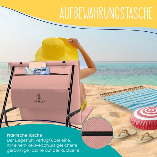 KESSER® Strandmat opvouwbaar - Verstelbare rugleuning en draagriem - Tot 130 kg - 1 stuk - Roze — afbeelding 2