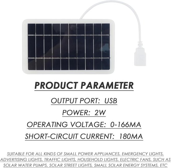 Draagbare Zonnepanelen 2W 12V met USB Poort - Oplaadbare Solar Charger voor Wandelen, Kamperen en Buitenactiviteiten, Waterdicht IP65, Duurzaam en Inclusief USB Kabel — afbeelding 2