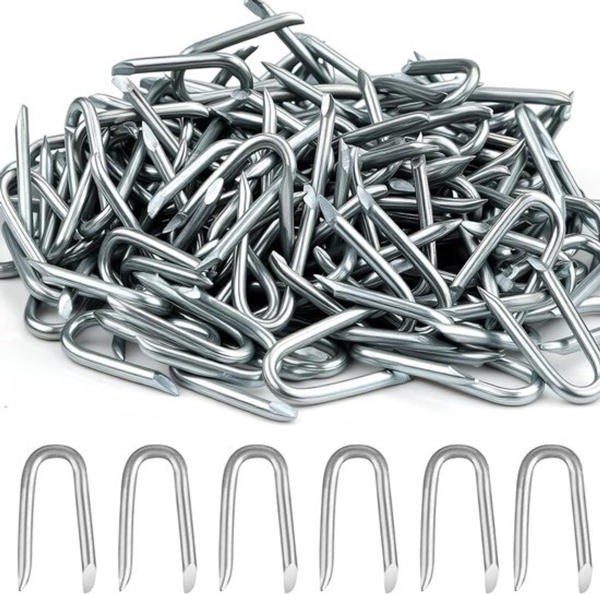 U-vormige nagels - Stalen krammen - Voor het vastzetten van tuinhekwerk - Scherpe punten - 20 x 13 mm - Grijs