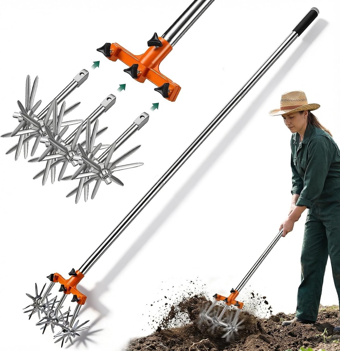 Rotating ground tower, Garden toaster with extendable handle of 173 cm and removable teeth Stainless steel garden - ShopVlot