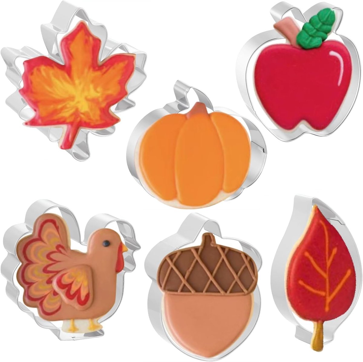 6-delige koekjessnijder herfst, herfst, roestvrij staal, uitsteekvormen voor kinderen, pompoen uitsteekvormen voor - ShopVlot