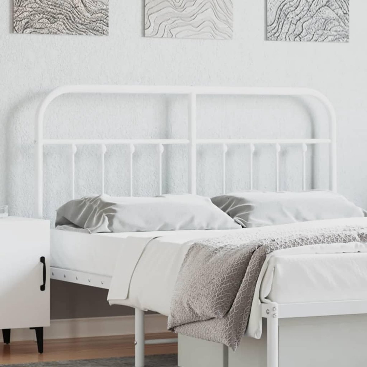 Hoofdbord, metaal, wit, 135 cm, stijlvol design voor bedframe, robuuste stalen constructie, gepoedercoat, stabiele poten, uitstekende rugleuning, compatibel met ronden