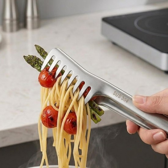 Pastatang en spaghettilepel 30,5 cm - 304 roestvrij staal - houten handvat - ideaal voor pasta en groenten - ShopVlot — afbeelding 4