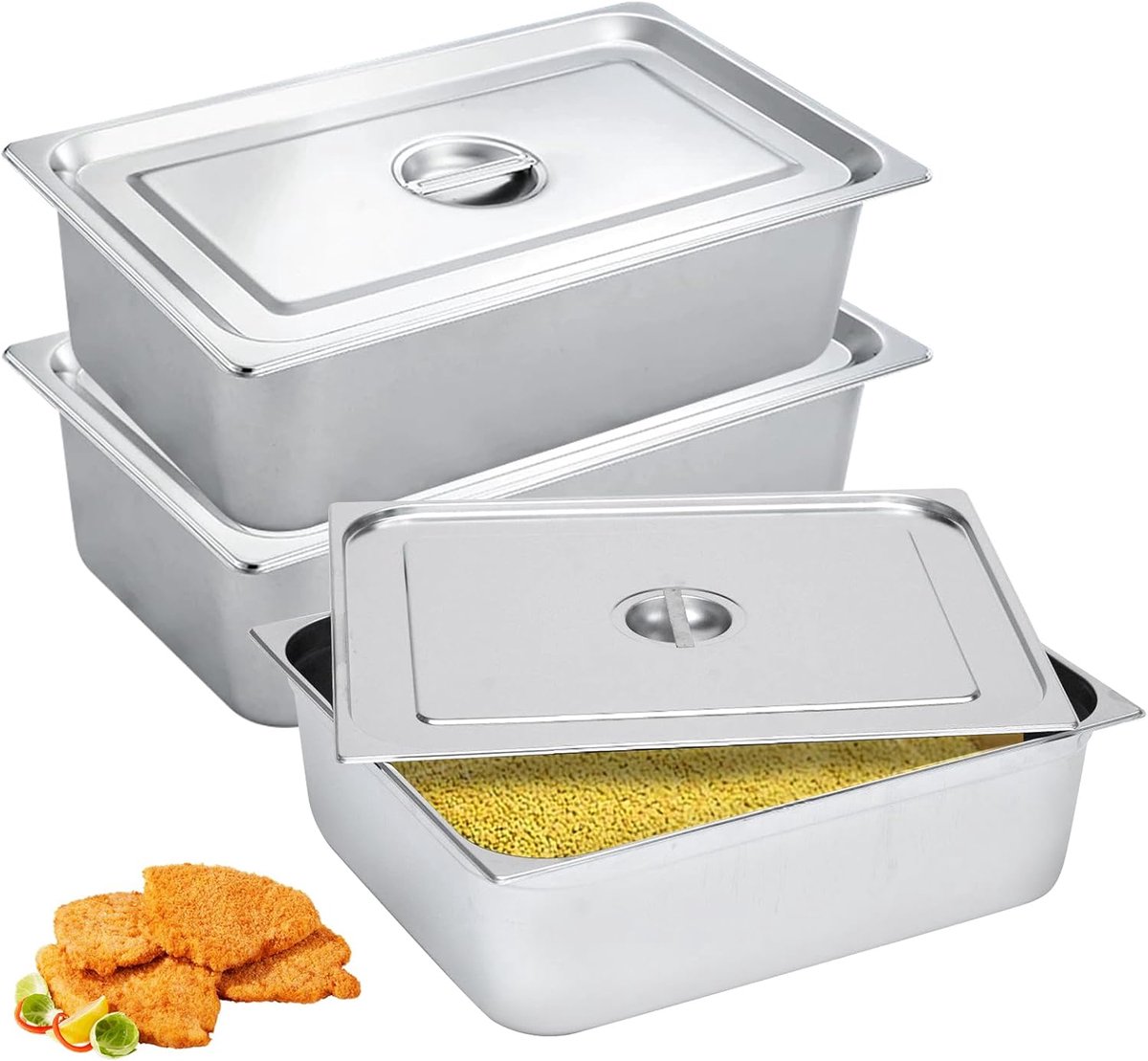 Breading set 3-delig - RVS - met deksel - overzichtelijke bereiding van vlees en vis - ShopVlot