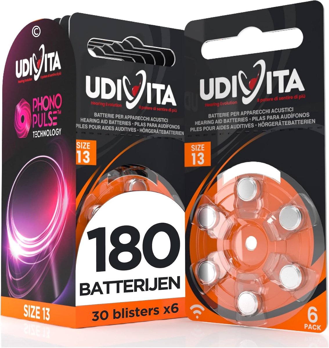 180 batteries for ear hearing aids Udivita size 13. - 30 blisters with 6 batteries - ShopVlot