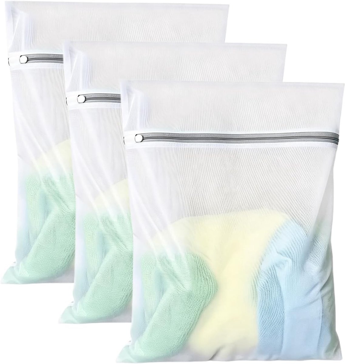 Set van 3 grote waszakken met ritssluiting voor fijne kleding, sokken en delicate was