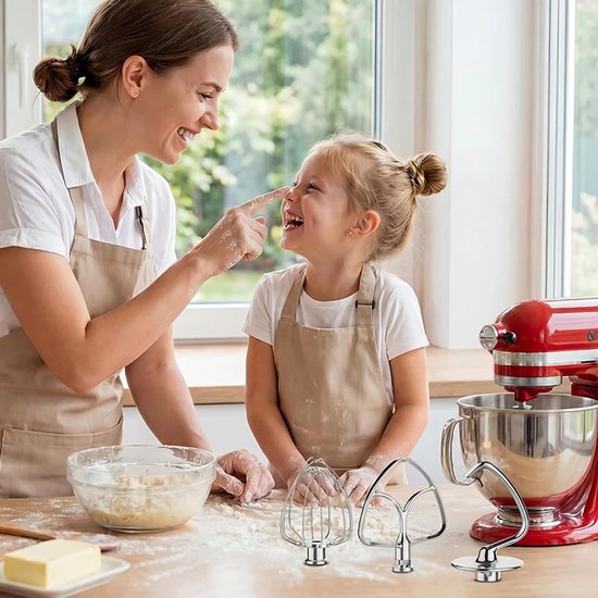 ZENC® Accessoireset geschikt voor KitchenAid 4.3, 4.7/4.8L Tilt-Head Stand Mixers Artisan & Classic Series - 3-Delig - RVS - 6-Draads Garde, Platte Mixer en Deeghaak — afbeelding 4