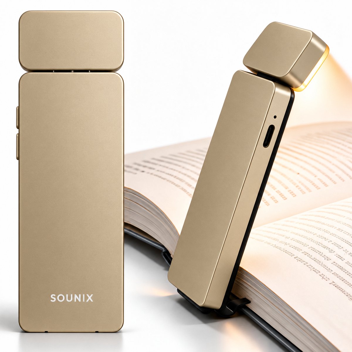 Sounix LED Leeslampje voor Boek met Klem - Boeklampje met 3 Lichtstanden - Oplaadbare boeklamp USB - Dimbaar - Goud
