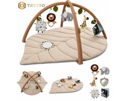 TRESTO - Babygym - jungle speelmat - leerzaam - 0 tot 2,5 jaar - blad design - dieren - speelkleed - 2 in 1 - Beige