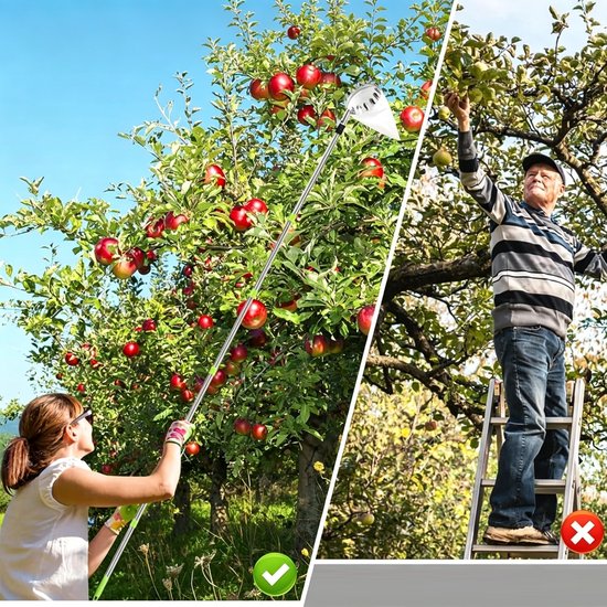 Fruitplukker - Appelplukker - Fruitplukker Met 8 Delen - Telescopisch Plukgereedschap Voor Fruit - Met Opbergtas — afbeelding 5