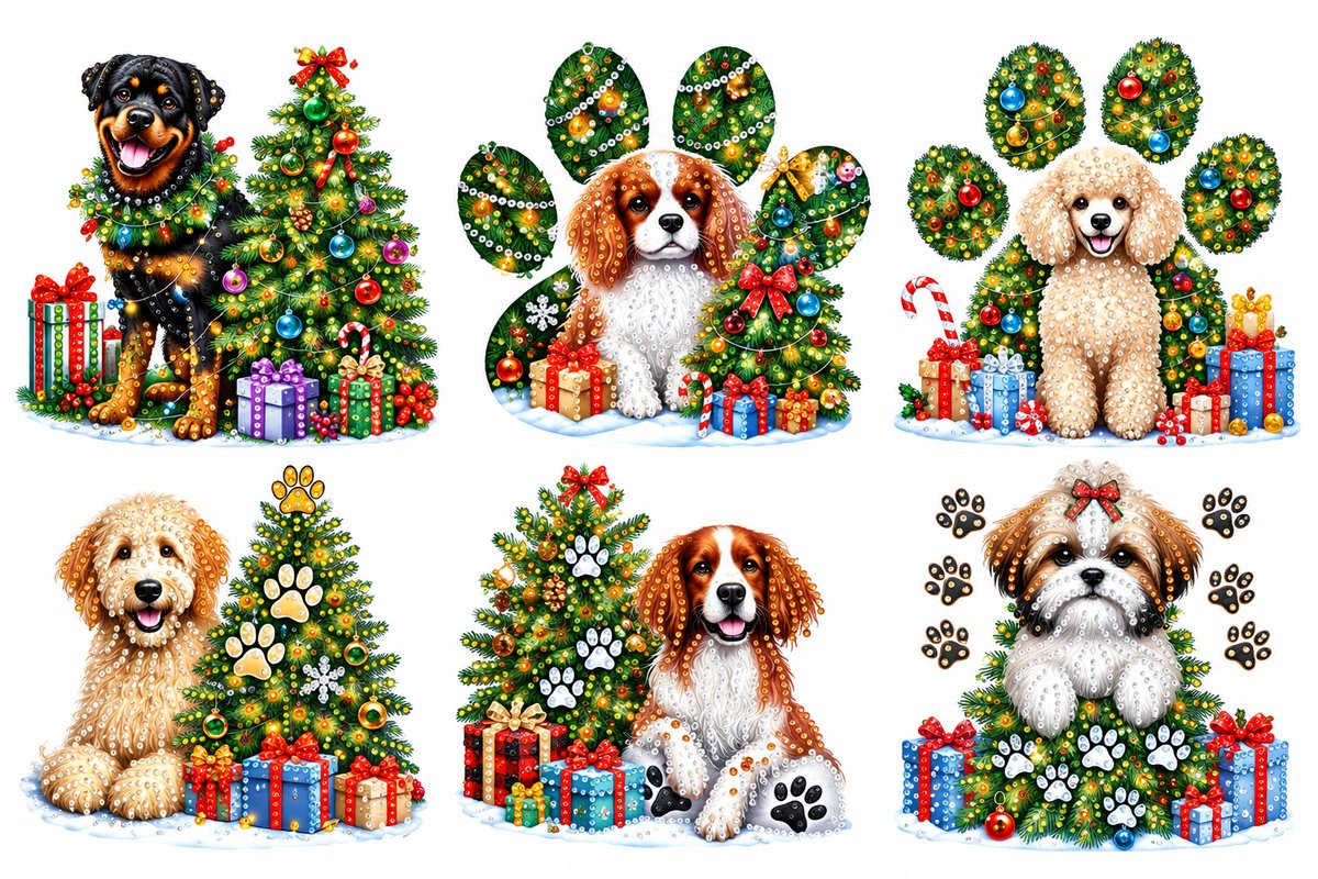 6 stuks diamond painting kerstkaarten - 15 x 15 cm - kerstkaarten met enveloppen - complete diamond painting set - kerstboom - voor kerst, verjaardagen en feestdagen