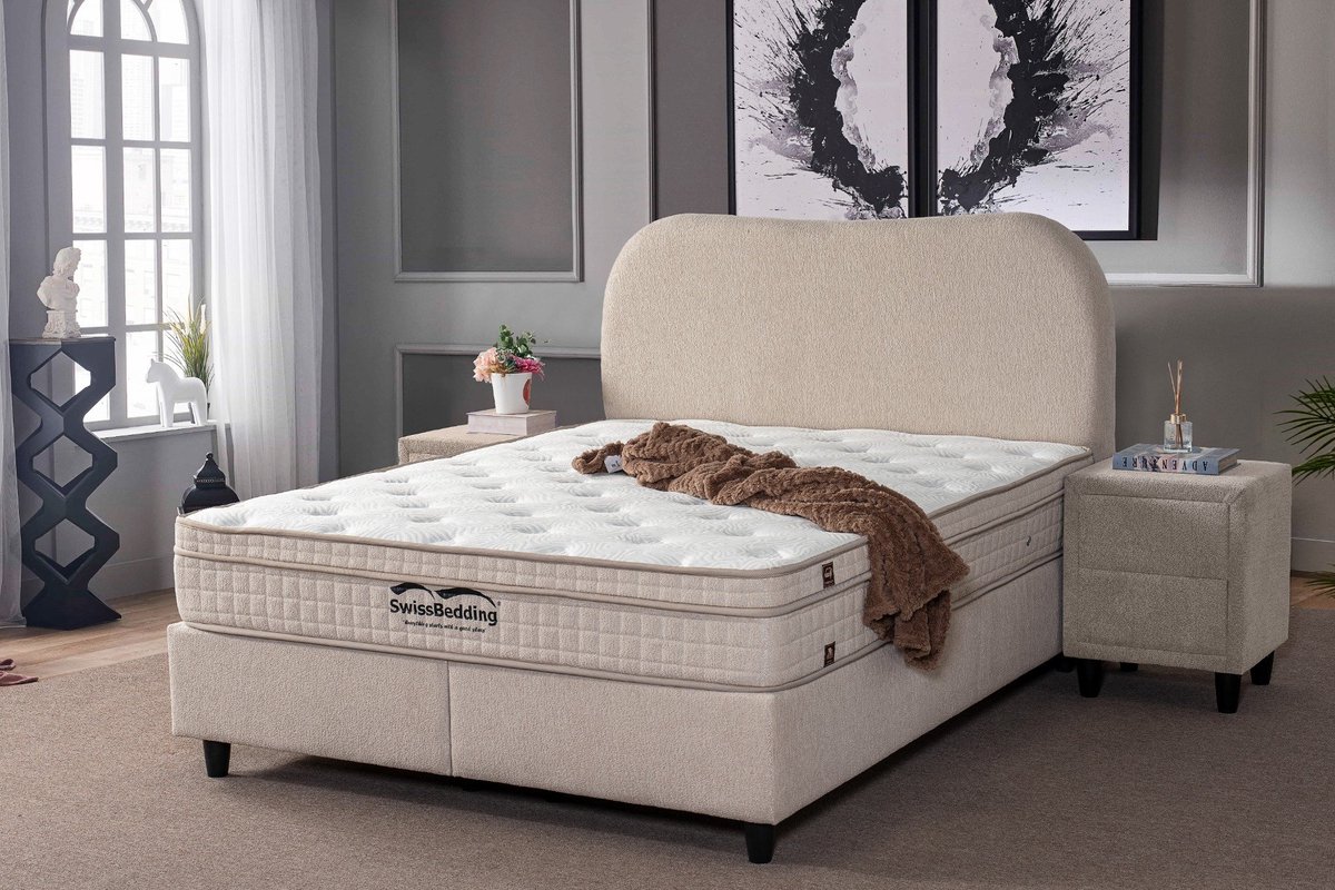 Swissbedding MONA Opberg Boxspring - 180x200 - Inclusief Ergonomische Pocketverenmatras - met Topper Grijs